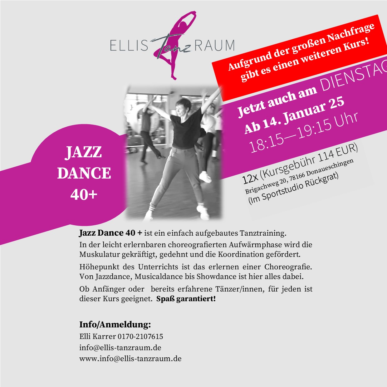 Jazzdance 40 ab Januar 25 DIENSTAG